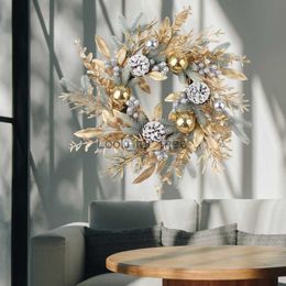 Christmas Decorations Christmas Wreath For Front Door Artificial Golden Flower Garland Pinecone Rattan Set Hanging Outdoor Christmas Decoration 2024 HKD230921