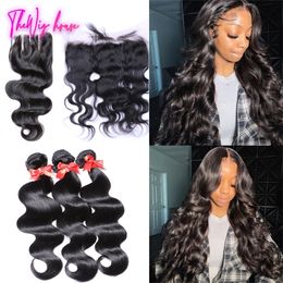 Synthetic Human Hair Bundles With 5x5 Closure Brazilian Body Wave 3 HD Lace 13x4 13x6 Frontal For Women 230920