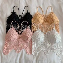 Camisoles & Tanks 2023 Fashion Mesh Lace Women Crop Tops Vest Push Up Bralet Women's Corset Bustier Bra Sexy V-Neck Camisole Plus Size Tank