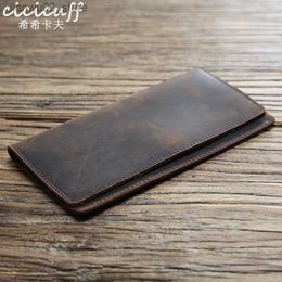 Money Clips Genuine Leather Men Wallets Crazy Horse Cowhide Male Vintage Handmade Long Slim Thin Wallet Card Holder Billfold Purse Carteira Q230921