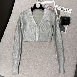 Womens Knits Tees Vintage locomotive y2k Girl pure desire wind Spice Girl silver coating button to show thin short style sweater cardigan 230920