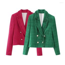 Women's Suits 2023 Women Trendy Street Style Fur Edge Double Breasted Suit Jacket Fashion Minimalist Slim Fitting Short Warm