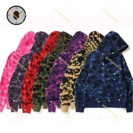 Shark Full Zip Hoodie Bape Face Jacket Big Abc Bap Felpa Camo Grid Hoody Men Women Zipper Sudadera Autumn Winter Jogger Sportwear Loose Hooded Ape Hoodiies luxury