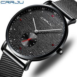 Relogio Masculino CRRJU New Men Watch Luxury Business Waterproof Slim Mesh Quartz Wristwatch Fashion Military Sport Male Clock325U