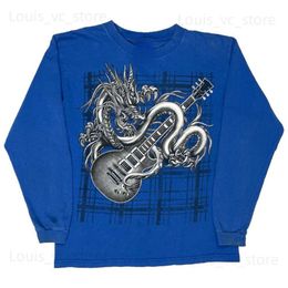 Men's Hoodies Sweatshirts Y2K Long Sleeve Harajuku Hip Hop Heavy Dragon Guitar Graphic Print Oversized Long Sleeve Sweatshirt Men Women New Gothic Tops T230921