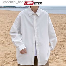 Men's Dress Shirts LAPPSTER Men White Solid Vintage Shirts Mens Harajuku Fashion Oversize Shirt Male Black Casual Streetwear Blouses Plus Size L230921