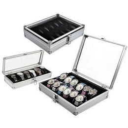 Grid Slots watch box convenient light watch winder Jewellery Wrist Watches Case Holder Display Storage Box Aluminium organize253Y