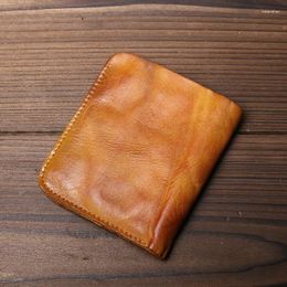 Wallets Original Genuine Leather Wallet Men's Hand-painted Vegetable Tanned Cowhide Short Style Personalised Zipper