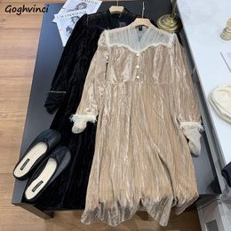 Casual Dresses French Style Vintage Elegant Dress Women Midi Lace Designed Simple Office Ladies Temperament Autumn Cozy Long Sleeve