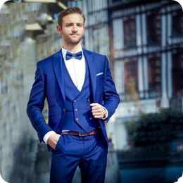 Royal Blue Groom Tuxedos Peak Lapel Slim Fit Groomsman Wedding 3 Piece Suit Popular Men Business Jacket BlazerJacket Pants Tie Ve295d