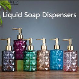 Liquid Soap Dispenser 330ml Manual Soap Dispenser Transparent Glass Hand Sanitizer Bottle Container Vacuum Bottle Bathroom Flower Shape Dispenser Set 230921