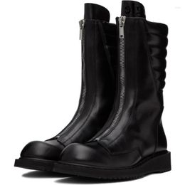 Boots British Style Mens Zipper Front Calf Low Heeled Outdoor Men Warm Male Black Leather Round Toe Winter Snow