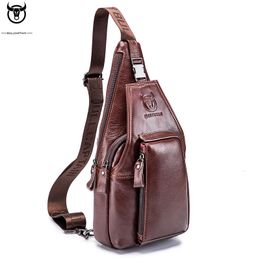 Outdoor Bags Bullcaptain Genuine Leather Male Chest Pack Casual Messenger Shoulder Bag For Men Sport Outdoor Sling Crossbody Handbag JYB103 230921