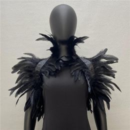 Scarves Halloween Women Cosplay Black Natural Feather Shrugs Shawl For Luxury Shoulder Wraps Sexy Punk Gothic 230921