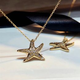 14K Gold Starfish Diamond Pendant Real 925 Sterling Silver Charm Wedding Pendants Necklace For Women Bridal Party Choker Jewelry284j