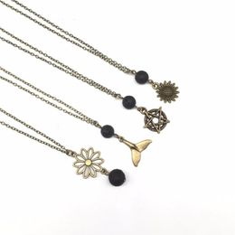 Chains 10pcs Lava Stone Diffuser Necklace Essential Oil Rock Necklace Antique Bronze Minimalist Jewelry210c