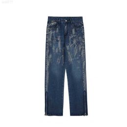 Marchio di moda di High Street nello stesso stile personalizzato piedi di pantaloni lavati e usurati cerniera gamba dritta jeans piccoli casuall7ny