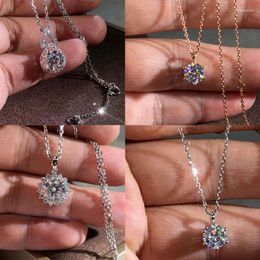 Chains Round Sparkling Zircon Necklace Silver Color Geometric Crystal Pendant For Women Engagement Jewelry