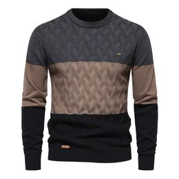 Mens Sweaters Fashion Patchwork Cotton Sweater Oneck Pullovers High Quality Autumn Winter Knitted Wear Christmas 230921