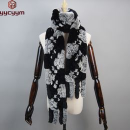 Scarves 2023 Long Style Women Winter Real Rex Rabbit Fur Scarf Natural Lady Knitted Ring 230921