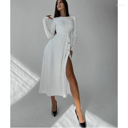 Casual Dresses Women Elegant Long Sleeve High Waist Button Slit Irregular Bodycon Dress Y2K INS Clothes Autumn Winter Corset Party