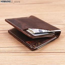 Money Clips Genuine Leather Minimalist Wallet For Men Male Vintage Short Bifold Credit Card Holder Ultra Thin Slim Front Pocket Men's Purse Q230921