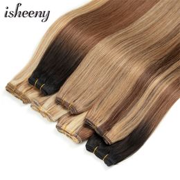 Lace Straight Human Hair Weaves Brazilian Bundles Sew In Weft Blonde 50g 12" 24" Natural 230920