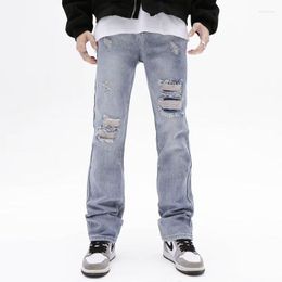 Men's Jeans Vintage Ripped Distressed For Men Straight Washed Harajuku Hip Hop Loose Denim Trousers Vibe Style Casual Jean Pants 5014