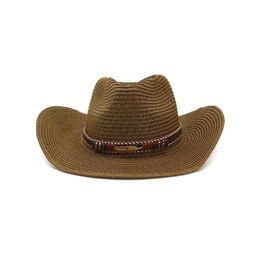 Wide Brim Hats Western Cowboy Hat For Women Men St With Alloy Feather Beads Summer Beach Cap Panama Drop Delivery Fashion Accessories Dhghm