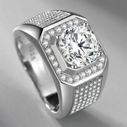 Simulated Moissanite S925 Silver Ring Men's Wedding Engagement Square Diamond Ring Micro Inlaid Multy Diamonds Jewelry Gift246B