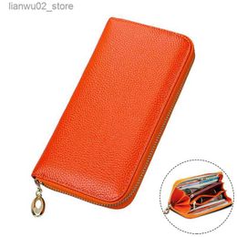 Money Clips Wallet Female Genuine Leather Wallet for Phone Money Bag Yellow Orange Zipper Women Wallets Long Coin Purse RFID Card Holders Q230921