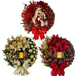 Christmas Decorations Christmas Wreath With Lantern Front Door Garland With Large Bow Long-Lasting Artificial Holiday Wreath For Balcony Front Door HKD230921