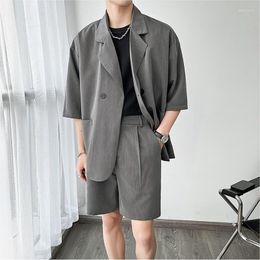 Men's Suits 2023 Fashion Summer Suit Men Matching Jacket And Shorts Half Sleeve Top Short Pant Loose Style Thin Casual Set Man Clothing