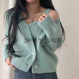 Women's Sweaters Lucyever Vintage Autumn Winter Knitted Sets Women Japanese Style Short Cardigan and Vest Woman Korean Buttons Up V-Neck Sweater J230921