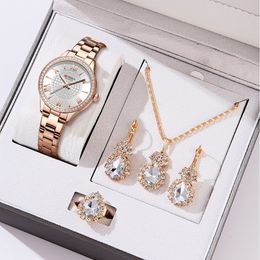 Other Jewelry Sets CURREN Luxury Watch Women Ring Necklace Earrings Rhinestone Fashion Wristwatch Female Casual Ladies Watches Bracelet 5PCS Set 230921