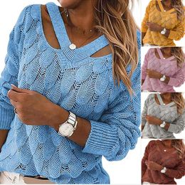 Women's Sweaters Autumn And Winter Knitwear V-neck Off Shoulder Blouse Sweater Female Lady Casual Fashion Long Sleeve Tops
