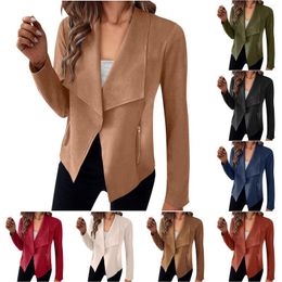 Women's Jackets Womens Casual Moto Jacket Long Sleeve Zip Up Cropped Coat Outwear With Pocket