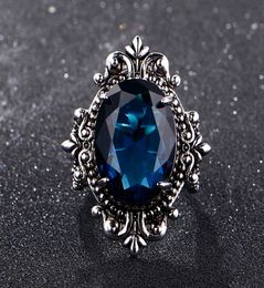 Großer pfauenblauer Saphir-Ring für Damen und Herren, Vintage-Ring aus echtem Silber 925, Schmuck, Ring, Jahrestag, Party, Geschenke6848351