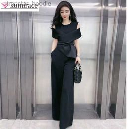 Women's Jumpsuits Rompers 2023 Summer Korean Version of New High-end Fashion Temperament Jumpsuit Women's Slim High Waist Wide Leg Casual Jumpsuit L230921