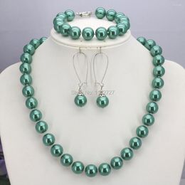 Necklace Earrings Set 10mm Round Green Glass Shell Pearl Beads Bracelet Sets Jewelry Making Design Accessories Christmas Gifts Girls