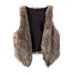 Women's Vests Women Fall Winter Vest Faux Leather Fur Fluffy Sleeveless Cardigan V Neck Thin Open Stitch Casual Short Waistcoat Outerwear