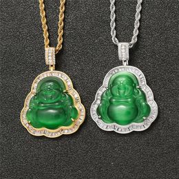 Hip Hop 18K Gold Plated Diamond Zircon Buddhism Necklace Gold Silver Plated Mens Bling Jewellery Gift337B