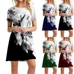 Casual Dresses In Summer Beach Cover Up T-Shirt Floral Print Short Sleeve Tank Dress Sundress Vestidos