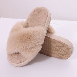 Slippers Bebealy Plush Fur Cross Band For Women Winter Fluffy Open Toe Home Indoor Warm Cosy Bedroom Furry 230921