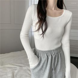 Women's Sweaters Long Sleeve O Neck Slim Pullover Sweater Lady Spring Autum Solid Color Basic Jumper