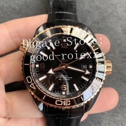 Top Luxury Rose Gold VS Factory Automatic Watch Ceramic Case Mens Cal 8906 Gmt Watches Men Master Dive 600m Planet Eta Leather Wri235y