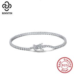 Charm Bracelets Rinntin Real Sterling Silver Infinity 2mm Tennis Bracelet Women with AAAA Zircon Female Bangle Wedding Jewelry TSB61 230921