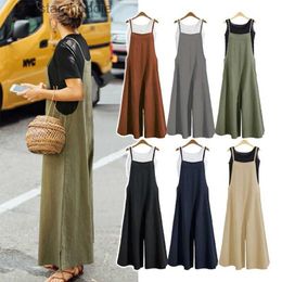 Women's Jumpsuits Rompers Women Loose Casual Playsuit Trousers Wide Leg Pants Overalls Baggy Romper Lady Chic Summer Sleeveless Cotton Loose Jumpsuits 5XL L230921