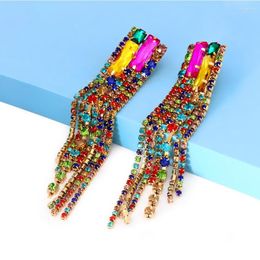 Dangle Earrings Bohemian Colourful Crystal Long Rhinestone Tassel For Women Statement Banquet Party Jewellery Accessories