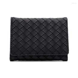 Wallets Business Tri-fold Wallet Women PU Leather Weave Card Holder Mini Protect Case Short